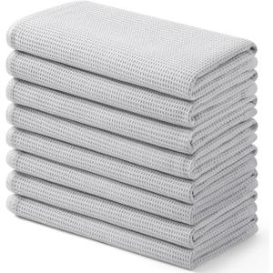 Homaxy 100% Cotton Waffle Weave Kitchen Towels - 8 Pack Soft and Absorbent Dish Towels - 16 x 26 Inches Quick Dry Hand Towels - Light Grey