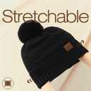 WOOH Womens Beanies for Winter,Knit Hat with Faux Fur Pom Pom Beanie for Women,Warm Fleece Lined,Less Static