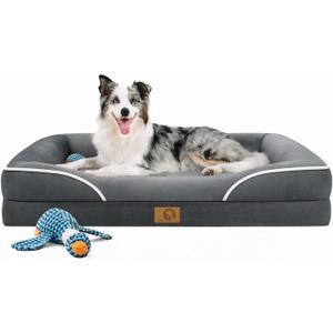 Homemate Dog Bed Large Sized Dog: 42x30 inch Orthopedic Large Dogs Bed XL Outdoor Pet Cat Bed Sofa Supplies with Toy Dogs Crate Pad Couch with Removable Washable Cover & Non-Slip Botton Dark Grey