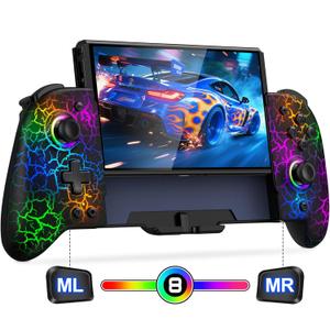 Gammeefy Switch Controller for Nintendo Switch/Switch OLED, (No Drift, No Deadzone) Hall Effect Joystick Wireless Switch Joypad With 9 Lights Color, One-Piece Switch Remote with Turbo Programming, Game Boy Color (Switch 1 - (6.2"/7"), Crack)