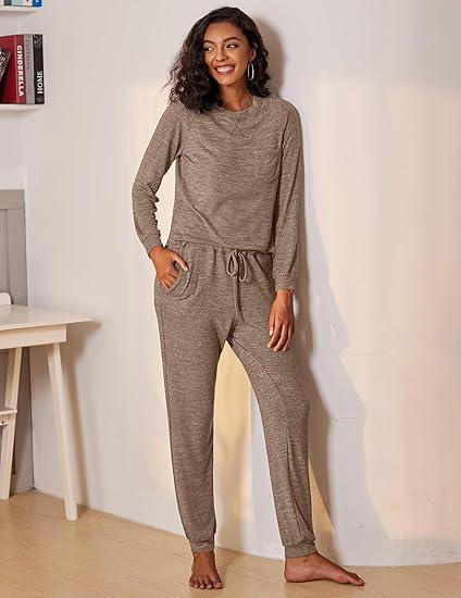 Ekouaer Womens Pajamas Set Long Sleeve Loungewear Soft Lounge Set Joggers with Pockets, S