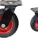 POWERTEC 8 Inch Heavy Duty Swivel and Fixed Caster Wheels Industrial Plate Casters Bundle with Rubber Knobby Tread, 2pk