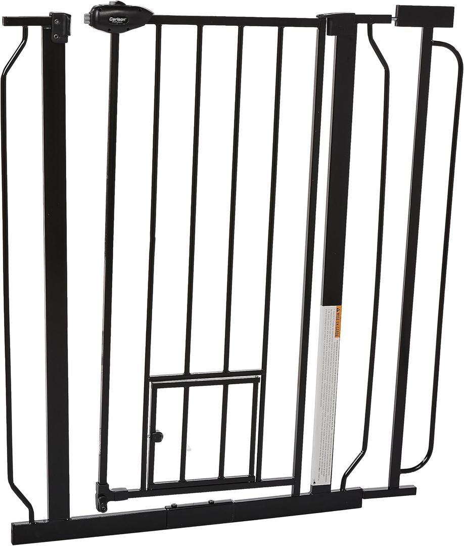 Carlson Extra Tall Walk Through Pet Gate with Small Pet Door, for Openings 29"-39" Wide,Includes 4-Inch Extension Kit, 4 Pack Pressure Mount Kit and 4 Pack Wall Mount Kit, Black