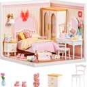 Rolife Super Creator Kits Pink Bedroom, Tiny House Building Blocks for Little Dolls, DIY Plastic Mini House Model Building Kits for Teens Aged 14+, DIY Crafts/Hobbies for Adults (Lovely Pink Bedroom)