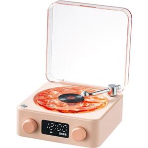 The Waves Vinyl Player, Waves Bluetooth Speaker, 2025 New Portable Vintage Vinyl Speaker with Adjustable Light and Time for Bedroom, Party (Pink)