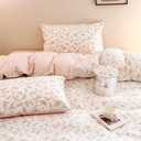 Duvet Cover Queen Size - Pink Floral on Side A, Pink & Small Flowers on Side B, Comforter Cover Soft & Lightweight Microfiber Quilt Cover with Zipper Closure and 2 Pillowcases