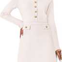 MEROKEETY Women's Fall 2025 Long Sleeve Bodycon Sweater Dress Button Crew Neck Winter Formal Mini Dresses (Medium, Ivory)