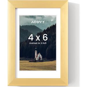 4x6 Picture Frame, 4x6 Frame Matted to 3.5x5, Photo Frame 4 x 6 with High Definition Plexiglass, 4x6 photo frame for Wall & Tabletop Display (Gold, 3 Pack)