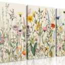 3 Pcs Framed Flowers Canvas Wall Art Watercolor Floral Botanical Prints Wildflower Pictures Wall Decor Colorful Plant Paintings Posters for Bathroom Living Room Bedroom Office Kitchen(16x24in) (16x24in Framed)
