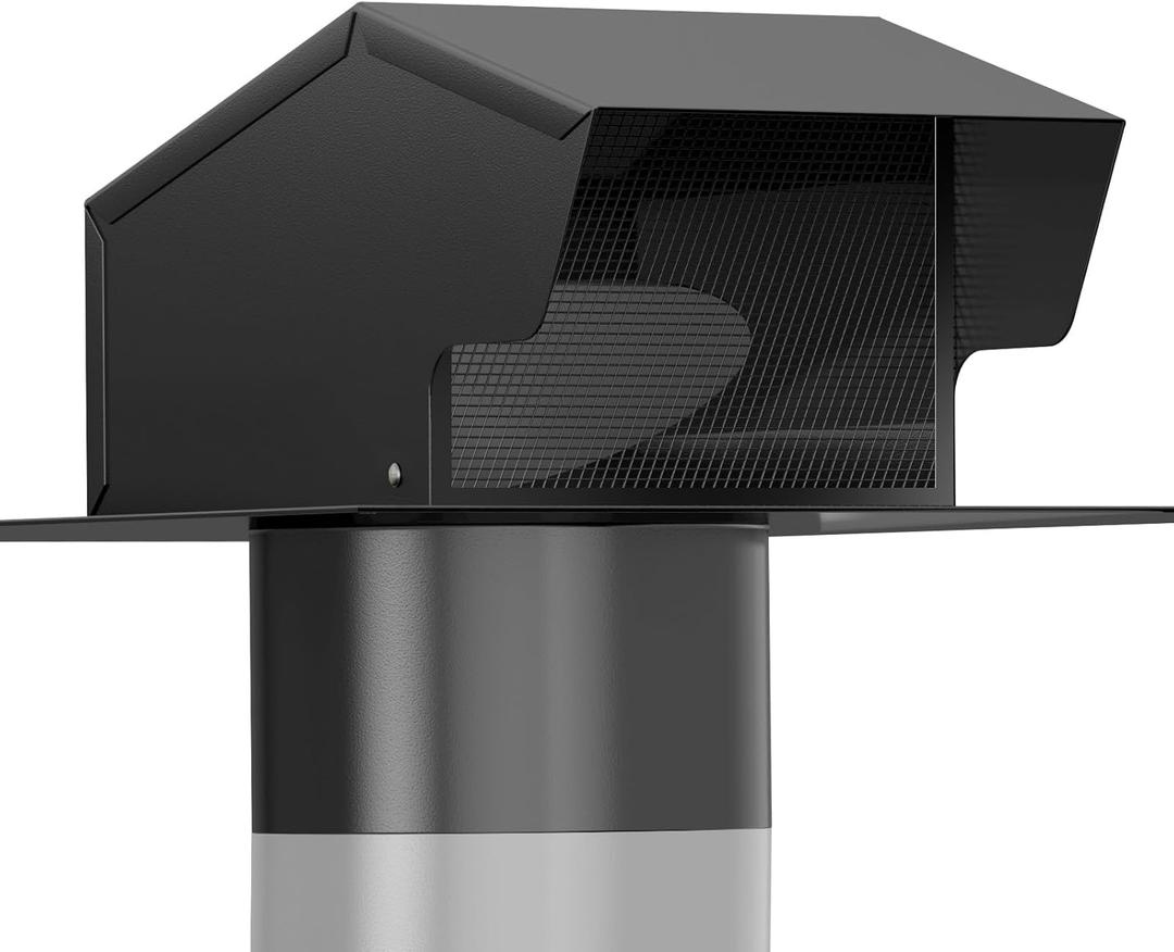 Hon&Guan 6 Inch Removable Roof Vents Roof Dryer Vent Cap for Houses Galvanized Steel 6 Inch Exhaust Vent for Ventilation System-with Damper, Black.