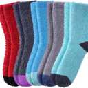FNOVCO Mens Fuzzy Socks - Soft Cozy Slipper Fluffy Winter Warm Microfiber Plush Sleeping Socks - 5 to 6 Pairs