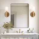 Andy Star Gold Bathroom Mirror,22x30'' Brushed Brass Metal Frame Rounded Corner Wall Mirror,Rectangle Wall Mounted Mirror Glass Panel Hangs Horizontal or Vertical for Bathroom,Vanity,Washroom