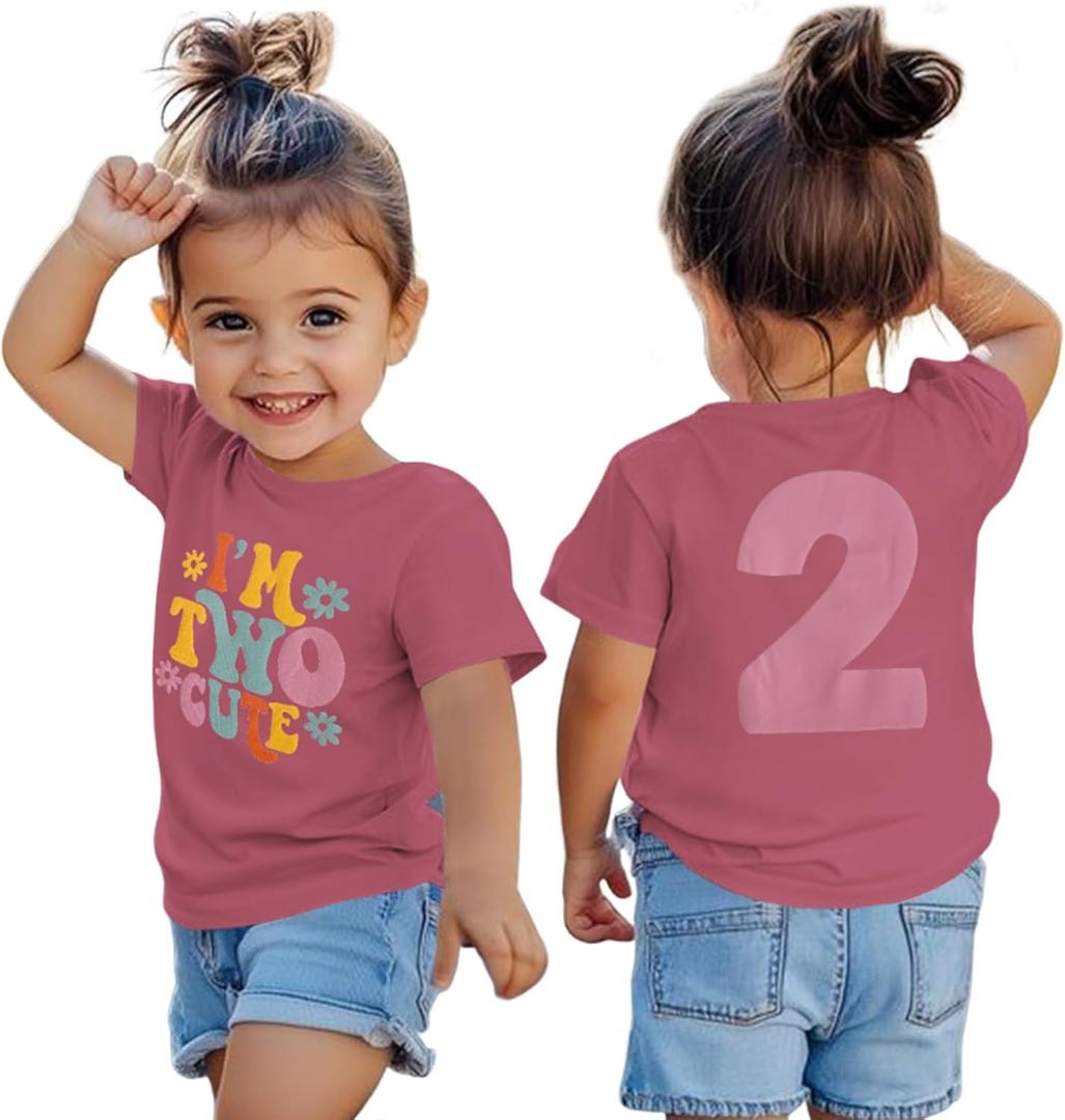 KEKEMI Birthday Shirt for Toddler Girl IM Two Cute Birthday Girl T-Shirt 2T B-Day Party Outfit Short Sleeve Tee Tops Clothes