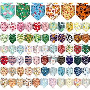 Reginary 72 Packs Holiday Dogs Bandanas Bulk Patriotic Halloween Thanksgiving Christmas New Year Birthday Summer Scarf Bibs Easter St. Patrick's Day Pets Bibs Adjustable Dog Bandana for Pet Costume