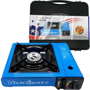 Vivicreate 7000 BTU Portable Butane Gas Stove for Camping Cooking Outdoor, Lightweight Portable Stove Burner with Auto Ignition, Estufa de Gas Porttil para Camping al Aire LibreBlue