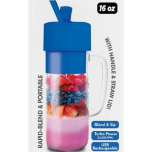 Hy-Impact Better Blender 16 Oz Cordless USB Rechargeable Turbo Power. New, Blue