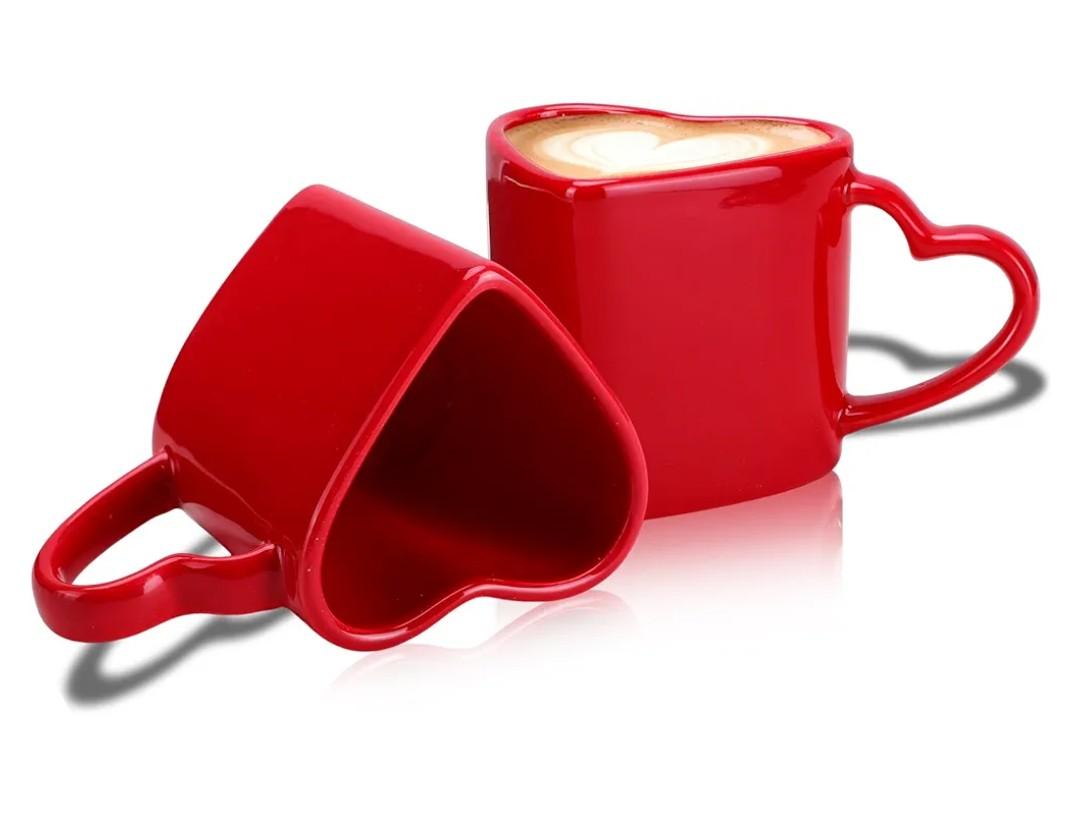 6 Pcs Heart Shaped Mugs Valentine‘s Day Red Heart Coffee Cup 12 oz Valentines Ceramic Mug with Handle Love Camping Tea Cup Valentine‘s Day Gifts for Women Men Wedding Anniversary Couple Lover Deco