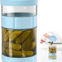 Glass Pickle Jar with Strainer Flip, 56oz Airtight Pickle Container, Leak-proof Juice Separator Pickle Flip Jar with Sealing Silicone Ring for Olive, Sliced Pickle and Jalapeno, Dishwasher Safe (1pcs, Blue)
