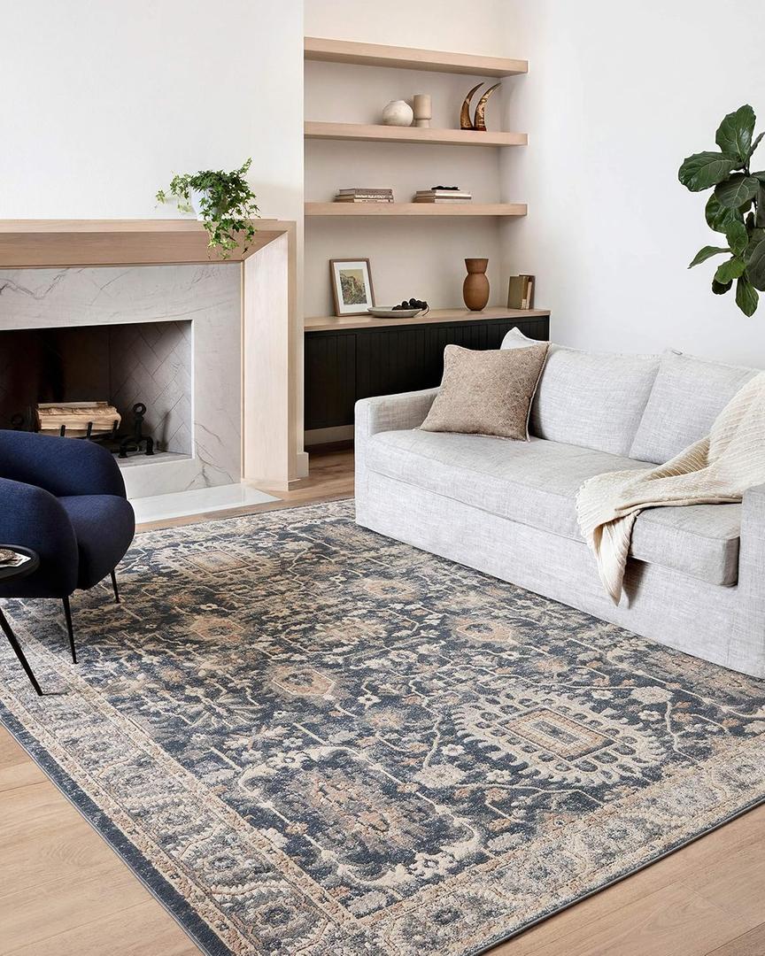 Loloi II Teagan Collection TEA-03 Denim/Pebble 2'-8" x 13', .25" Thick, Runner Rug, Soft, Durable, Neutral, Woven, Low Pile, Non-Shedding, Easy Clean, Living Room Rug