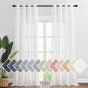 NICETOWN Linen Textured White Sheer Curtains for Living Room, Privacy Chic Sheer Curtains Window Treatment Semi Privacy Drapes for Farmhouse/Cottage, W52 x L120, 1 Pair