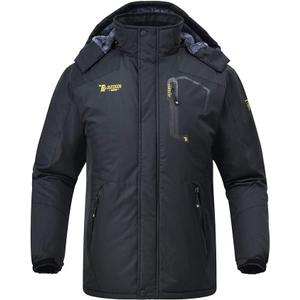Rdruko Men's Outdoor Ski Snow Jacket Waterproof Fleece Mountain Hooded Rain Coat (M, Black)