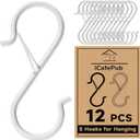 12 PCS S Hooks for Hanging with Safety Buckle, 3.5 inch Heavy Duty Metal S Shaped Hooks Stainless Steel for Hanging Kitchen Utensil, Cups, Pots, Plants, Bags, Hats (White)
