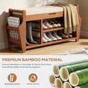 oakvivo 47.2in Shoe Bench Entryway - Bamboo Shoe Rack Bench with Storage, Shoe Rack Organizer with Cushion, 2 Side Holder, Holds Up tp 330lbs for Front Door Entrance, Living Room