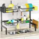 SNSLXH 4 Baskets 2-Tier Over The Sink Dish Drying Rack, 26.57"-35", Large Sink Rack for Kitchen, Extensible and Adjustable, Saving Kitchen Space