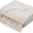 Americanflat 50x60 Throw Blanket - Soft and Breathable Cotton Throw Blanket for Couch, Bed, Chair - Decorative Blankets Perfect for Home, Office, or Outdoor Use - Cream Herringbone Design