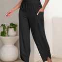 ANRABESS Womens Wide Leg Palazzo Capri Pants 2026 Summer Casual High Waisted Barrel Lounge Flowy Cropped Beach Work Trousers (Black, M)