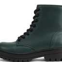 Soda FIRM - Lug Sole Combat Ankle Bootie Lace up w/Side Zipper (8, Forest Pu)
