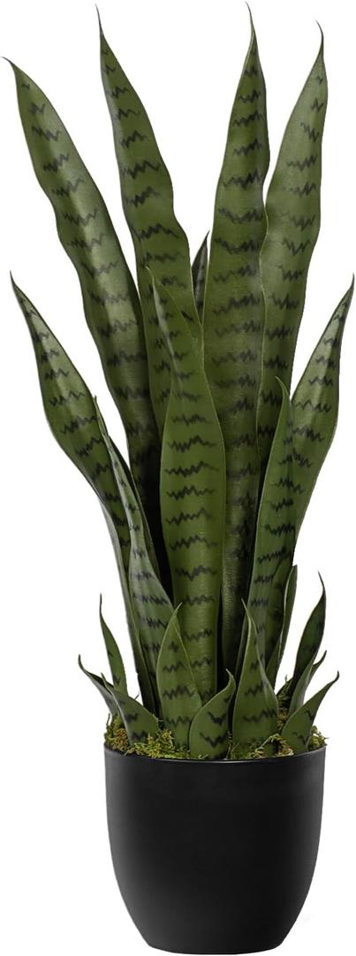 Artificial Snake Plant  28in Faux Sansevieria Plants, Fake Floor Plant for Indoor Outdoor, Front Porch Patio Home Office Decor, Mother-in-Laws Tongue, Green 1Pcs