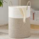 Cotton Rope Laundry Basket by YOUDENOVA, length 8.4 inches Woven Collapsible Laundry Hamper, Clothes Hamper with Reinforced Handles in the Laundry Room, Bedroom, Bathroom, Brown