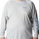 Columbia Men's PFG Terminal Tackle Long Sleeve Shirt (2X Tall, Cool Grey/Vivid Blue Logo)