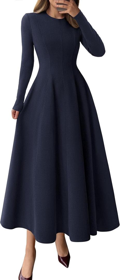 PRETTYGARDEN Cocktail Dresses for Women 2026 Elegant Classy Fall Long Sleeve Midi A Line Flowy Modest Winter Party Dress M