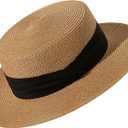 Lanzom Sun Hats for Women Wide Brim Straw Boater Hat Foldable Packable Beach Hat for Summer Fit Size 6 8/7-7 1/4 (Medium-Large, Khaki)