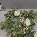 6FT Artificial Eucalyptus Garland with Flowers, 10 White Roses Baby Breath Garland Floral Greenery for Wedding Party Centerpiece Table Runner Backdrop Wall Decor Decoration