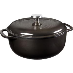 Lodge 6 Quart Enameled Cast Iron Dutch Oven with Lid  Dual Handles  Oven Safe up to 500 F or on Stovetop - Use to Marinate, Cook, Bake, Refrigerate and Serve  Midnight Chrome