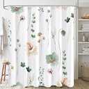 Gibelle Watercolor Floral Shower Curtain, Sage Green Beige Flower Shower Curtain for Bathroom, Modern Minimalist White Waterproof Fabric Shower Curtain Set 72x72 Inch
