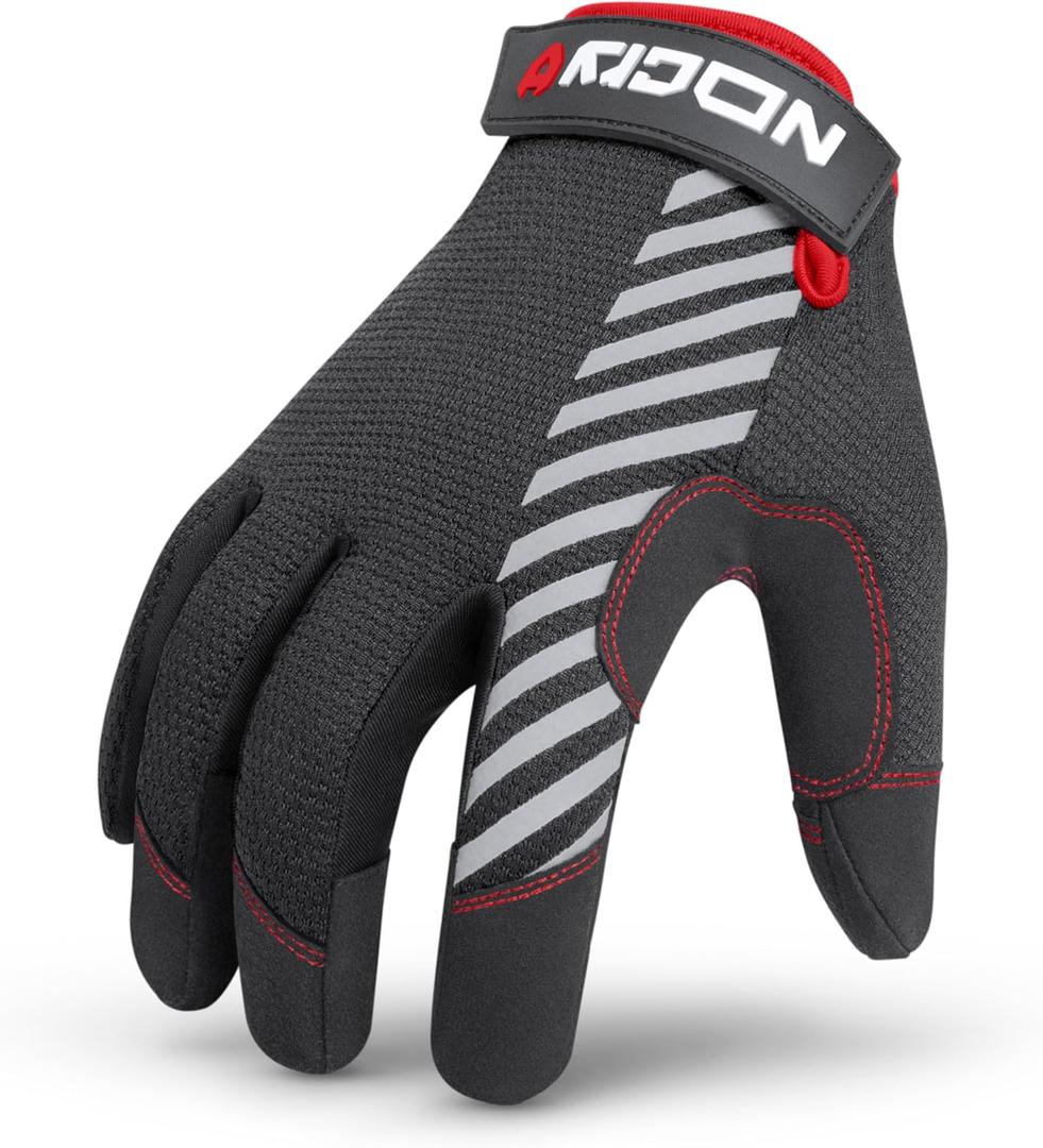 NoCry Utility Gloves for Men with Reinforced Fingers and Thumb Crotch; Double Stitched Palm and Touchscreen Tips; Breathable and Highly Flexible;  Ideal for Mechanics, Construction and Yard Work (Large)
