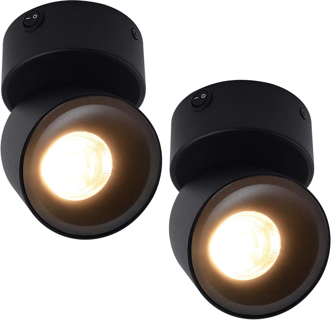 Homdec 2 Pack 12V RV LED COB Ceiling Spotlight Downlight with Switch, Surface Mounted 360° Adjustable Dimmable RV Wall Light Accent Lamp, 12 Volt RV Reading Lamp for Boat Camper Truck Trailer Caravan