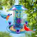 Solar Bird Feeder for Outdoors, 3 Nectar Cups for Hummingbirds, Metal Squirrel-Proof Weatherproof, 2-in-1 Garden Lantern Auto Light at Night, Perfect for Birthdays, Christmas, Bird Lovers
