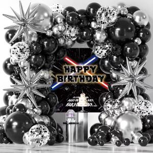 Galaxy Party Decorations Themed Backdrop with Balloons Arch Kit for Boys Kids Birthday Party Universe Wars Background Galaxy Themed Cake Table Decorations