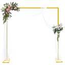 8FT Wedding Arch Backdrop Stand, Gold Square Back Drop Adjustable Stand Metal Arch Heavy Duty Backdrop Stand Kit Frame for Party Wedding Birthday Photobooth Decorations