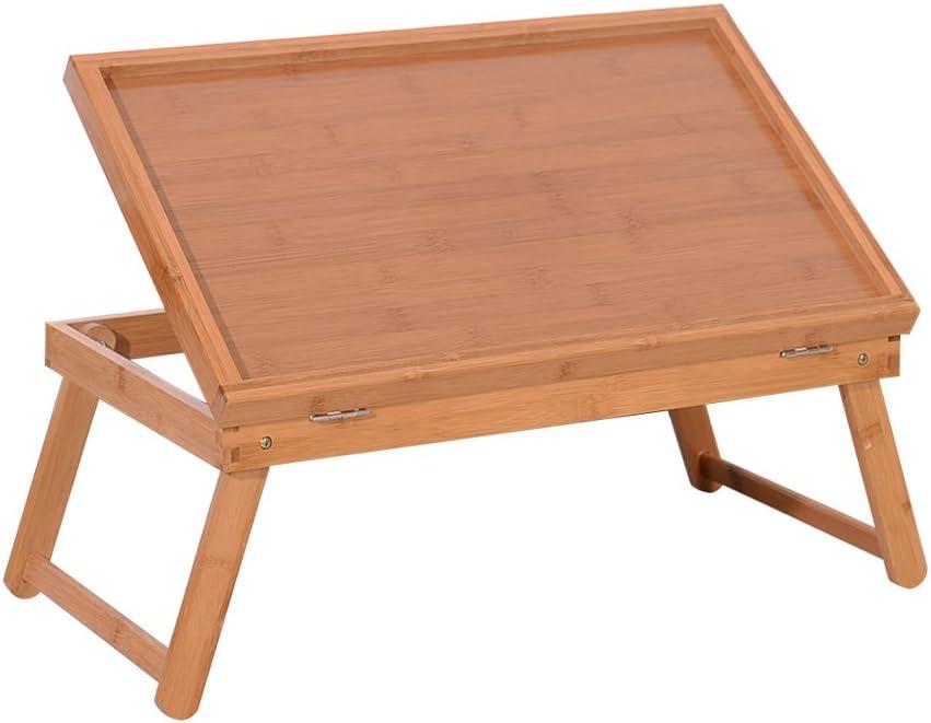 Table Top Adjustable Dining-Table Reading Table Bamboo Wood Color Plank Bed Tray Table, Breakfast Tray for Sofa, Bed, Eating, Working, Used As Laptop Desk Snack Tray (Bamboo Wood Classic)