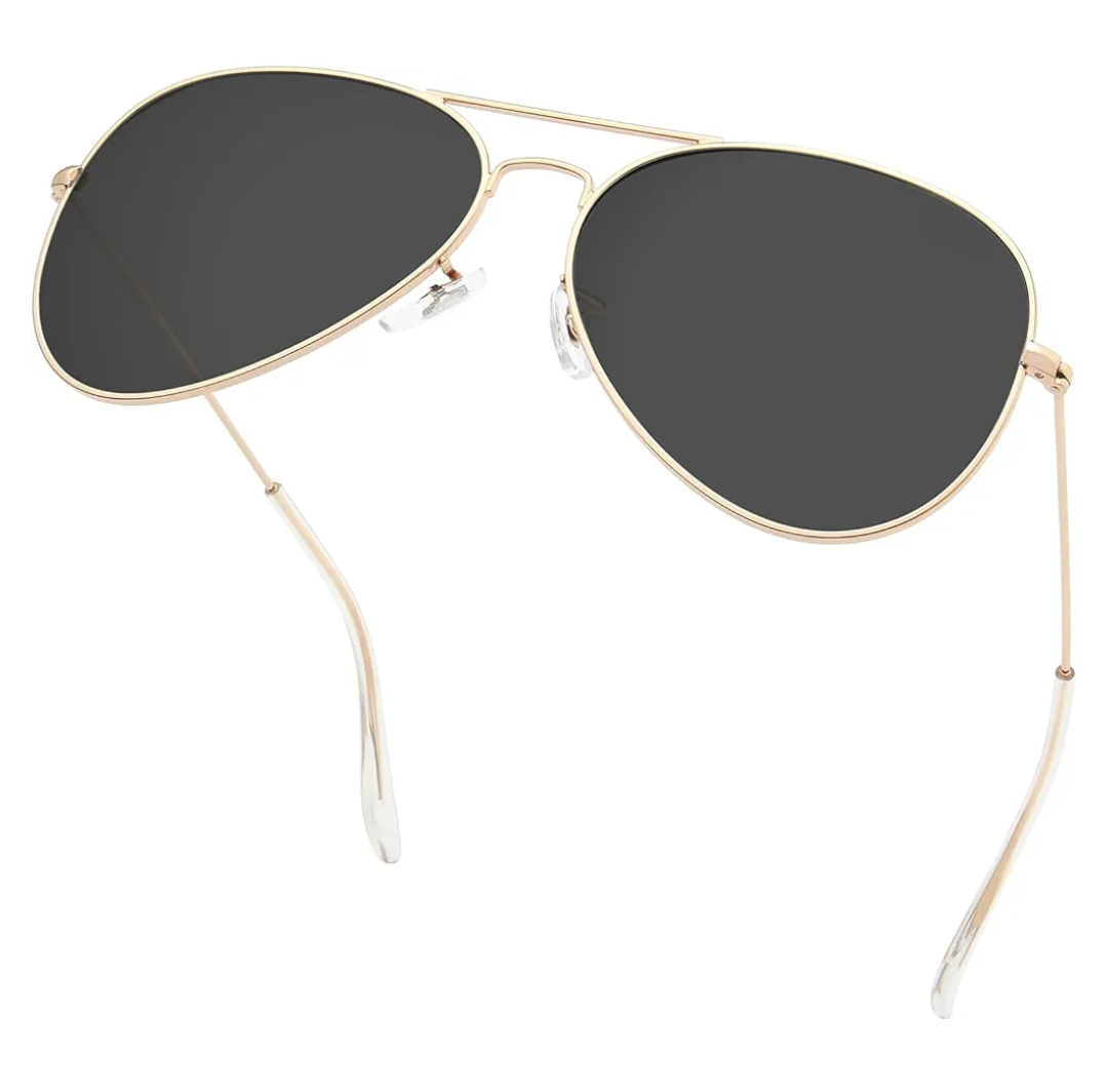 livho Sunglasses for Men Women Aviator Polarized Metal Mirror UV 400 Lens Protection (Gold Black)