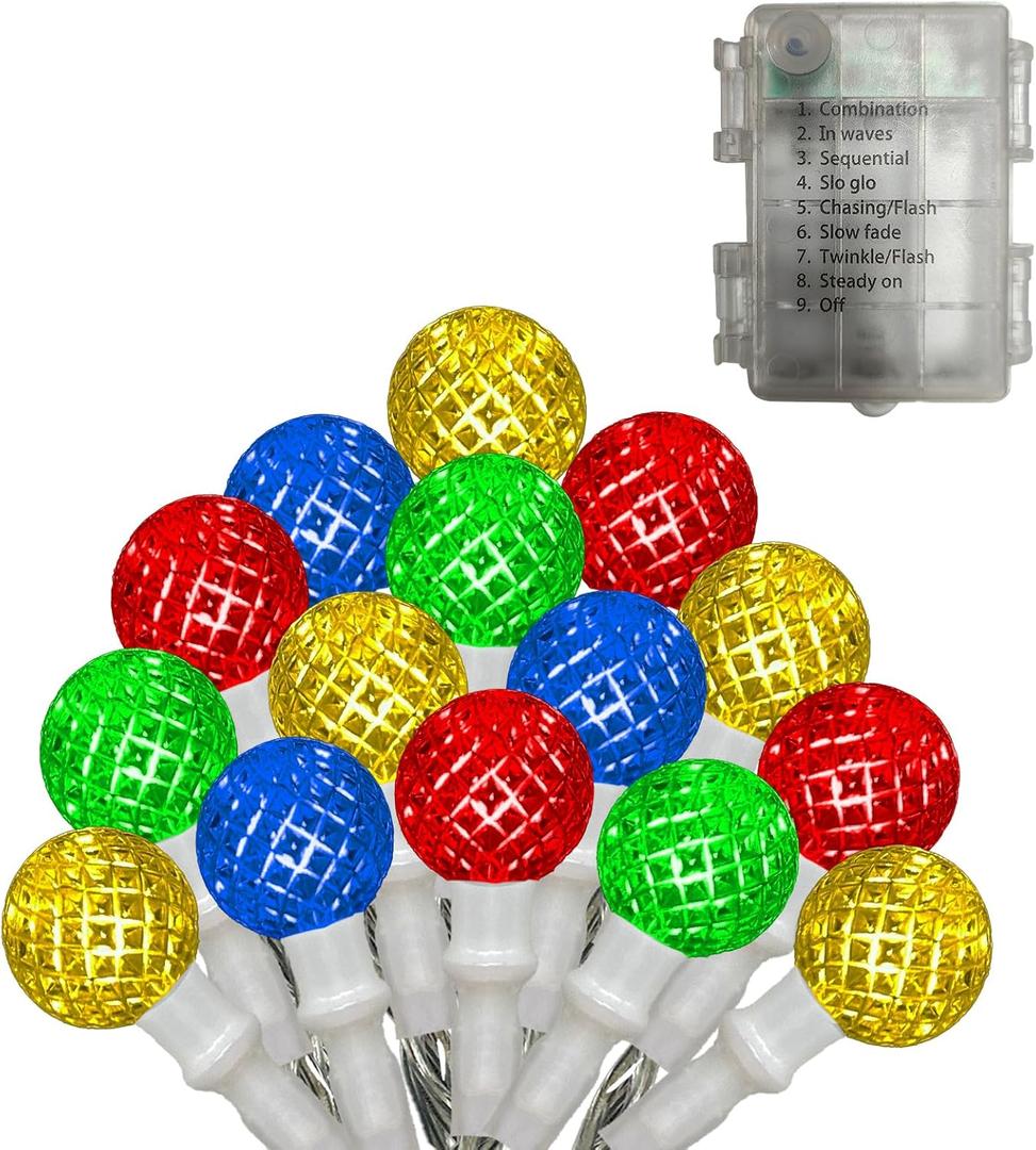 Anycosy Christmas String Lights G3, 50 LEDs Globe Waterproof Battery Operated Strings Lights Multicolor 8 Modes & Timer for Xmas Tree Garden Patio Indoor Outdoor Christmas Decorations