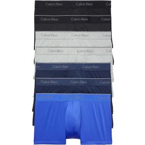 Calvin Klein Men's Microfiber Stretch 7-Pack Low Rise Trunks (X-Large, 2 Black, 2 Blue Shadow, 2 Medium Grey, 1 Cobalt Water)