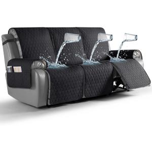 TAOCOCO 100% Waterproof Recliner Cover, Non-Slip Washable Reclining Couch Cover with Elastic Leg Straps, Furniture Protector for Dogs (Black, 3 Seater)