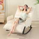 Oversized Rocking Chair with Adjustable Backrest and Footrest, Outdoor Reading Chair - Chaise Lounge Chair Indoor, Comfy Corduroy Rocking Chair for Patio, Porch, Balcony, Living Room (Ivory)